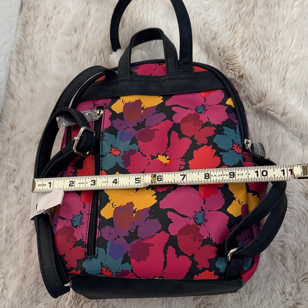 Floral ladies mini Backpack purse - Pink & Yellow & turquoise pattern - Picture 4 of 12